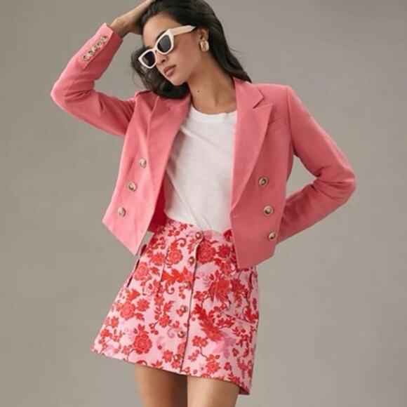NWOT PAIGE‎ Anthropologie Cropped Double Breasted Blazer Color Pink Women Size 8 - Picture 3 of 16